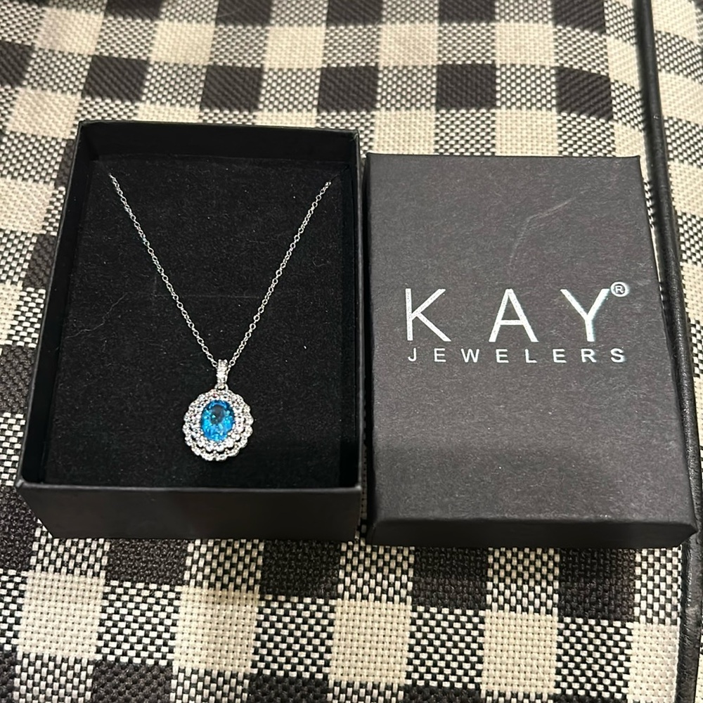 Kay Jewelers Blue Topaz & White LabCreated Sapphire Necklace Sterling Silver 18”